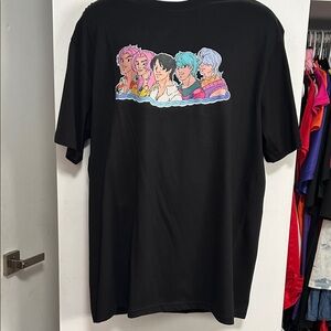 Saja Boys Black Graphic T-Shirt with Colorful Characters